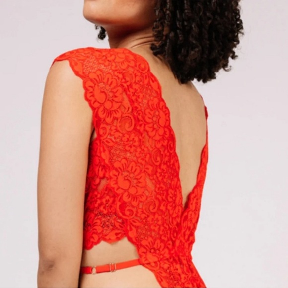 NWT Free People HAH Cut to the Chase Bodysuit XS Lace Lingerie Blood Orange Red - Picture 3 of 16